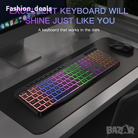 Нова Безжична ергономична игрална клавиатура преносима с LED подсветка, снимка 5 - Други - 40448809