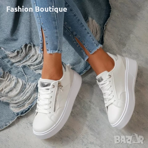 Бели кожени дамски маратонки