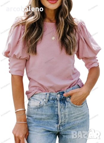 Едноцветна дамска блуза с буф ръкав, 6цвята, снимка 8 - Блузи с дълъг ръкав и пуловери - 42126955