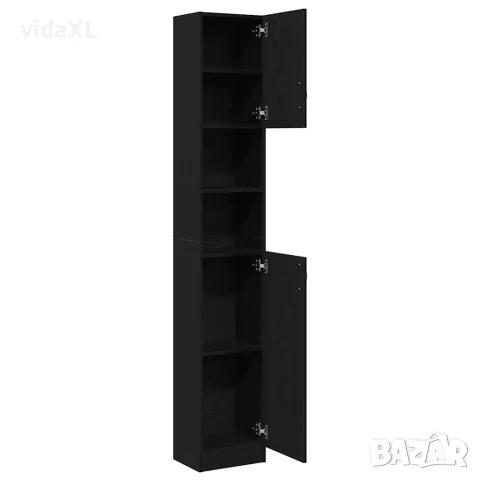 vidaXL Шкаф за баня, черно и дъб, 32x25,5x190 см, инженерно дърво, снимка 5 - Шкафове - 56148374