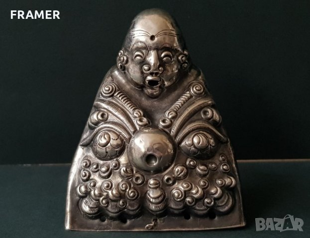 Сребърен ръчно кован Китайски талисман за чар Буда 19ти век, снимка 1