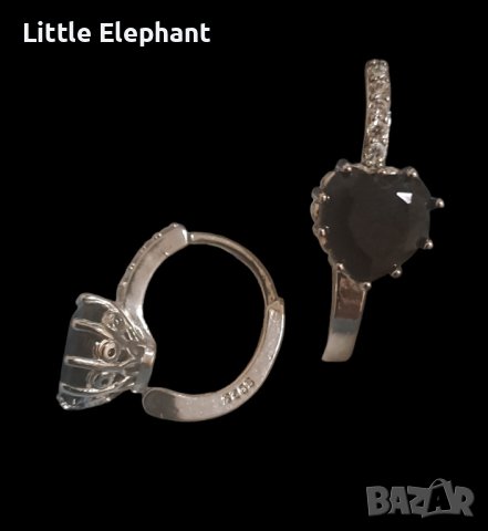 Сребърни обеци сърца с кристали,black and white,колекция "Hearts"/нови