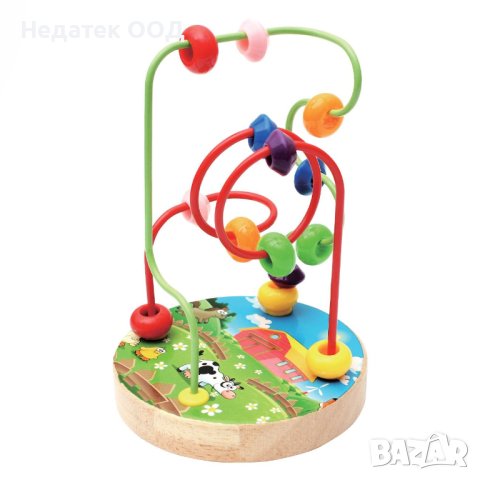 Образователна игра, 10,5х16 см, Дървена основа с цветни топчета