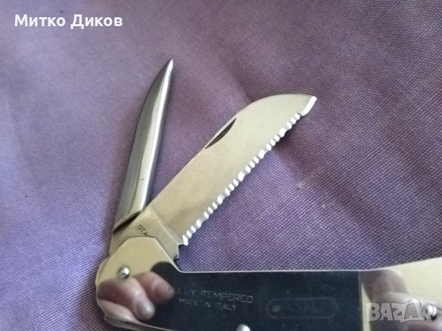 Нож назъбен за лява ръка нов Clipper fully tempered made in italy 120х75мм, снимка 7 - Ножове - 36245660