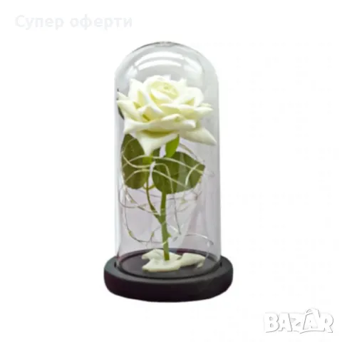 Бяла роза под стъклен купол - Вечна елегантност, снимка 2 - Лед осветление - 48679339
