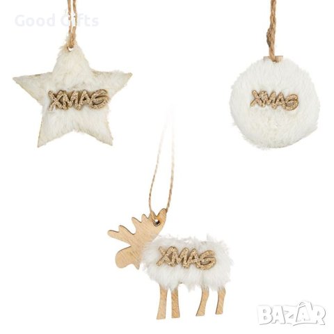 8 броя Дървени коледни висулки за елха, 6см, снимка 3 - Декорация за дома - 42691352