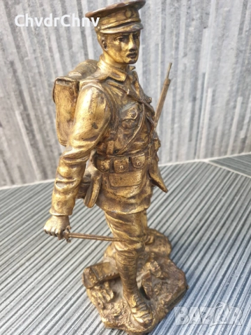 28см-2кг Ruffony статуетка/стара френска бронзова скулптура/фигура на войник с нож и пушка, снимка 3 - Антикварни и старинни предмети - 52967720