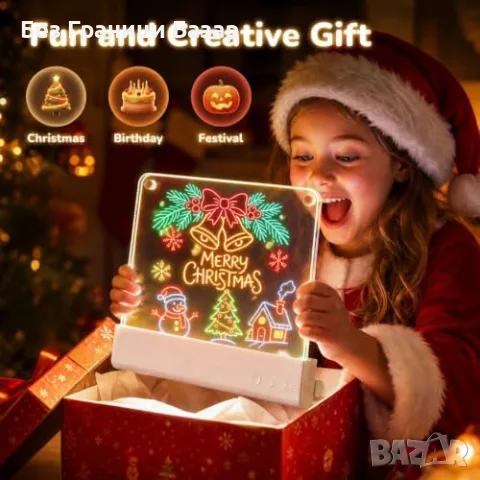 Нова LED светеща дъска за рисуване 16”, 2 панела, акумулаторна, STEAM игра Идеален подарък, снимка 6 - Образователни игри - 55943698