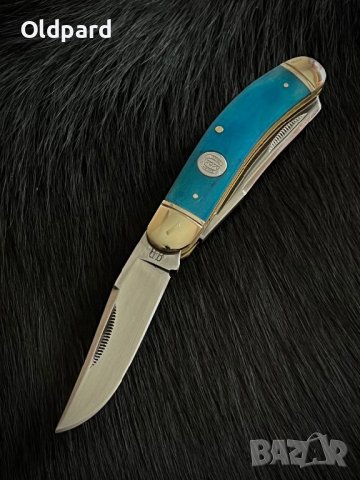 Blue Smooth Bone Sowbelly Trap. Компактен сгъваем джобен ловен нож с две полирани остриета. (RR1951)