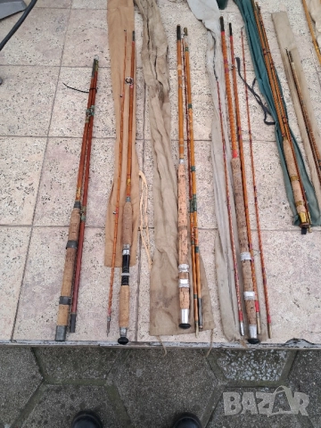 дървени и бамбукови стари въдици,Alcoock,др.