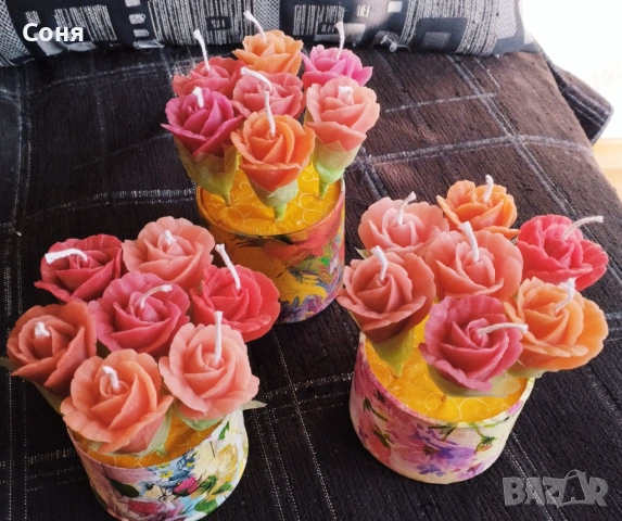 Букетчета от седем рози восъчни, ароматни