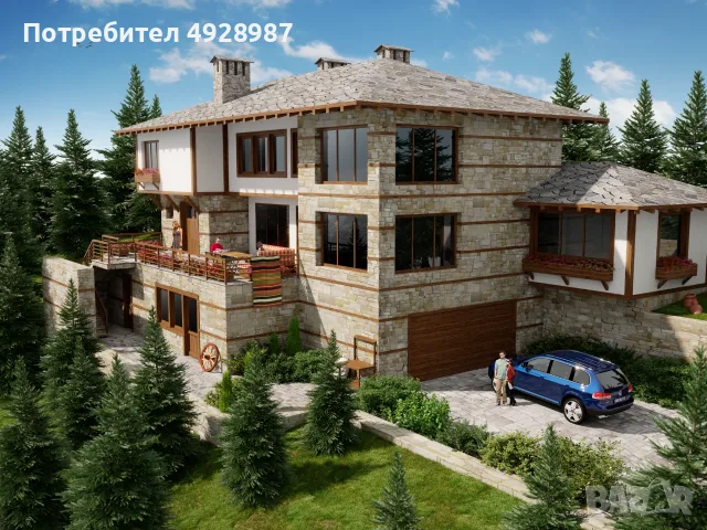Земя за продажба в Лещен, България – панорамна гледка към планината и готови строителни планове