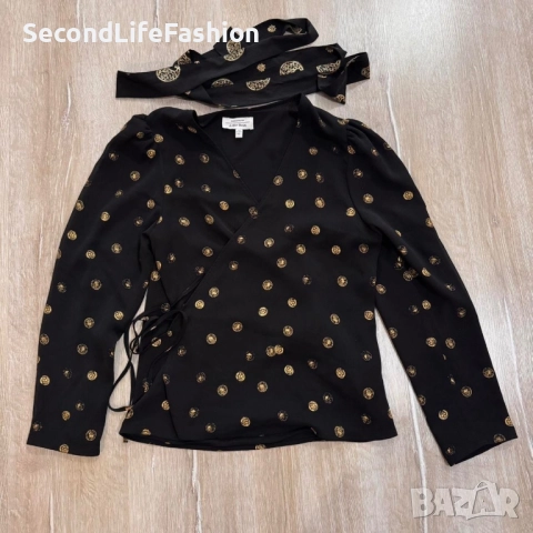 & Other Stories Дамска блуза тип прегърни ме в черно и злато, размер 40 М-Л, снимка 6 - Блузи с дълъг ръкав и пуловери - 52496564