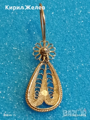 Стара сребърна филигранна обеца с гранулация 70631, снимка 2 - Обеци - 52640231