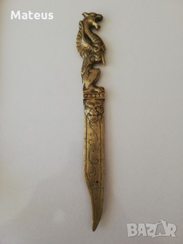 Античен китайски месингов нож за писма-рядък и уникален, снимка 11 - Антикварни и старинни предмети - 33753241