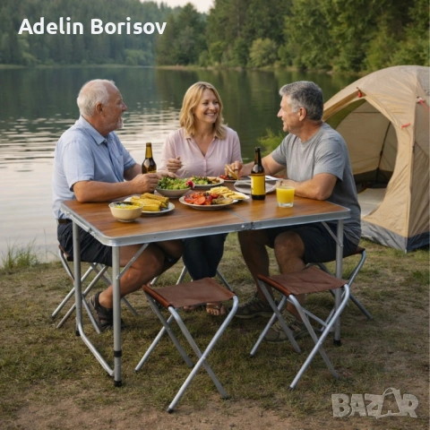 Комплект сгъваема къмпинг маса с 4 стола, Регулируема височина, Дизайн "куфар", снимка 5 - Градински мебели, декорация  - 53796823