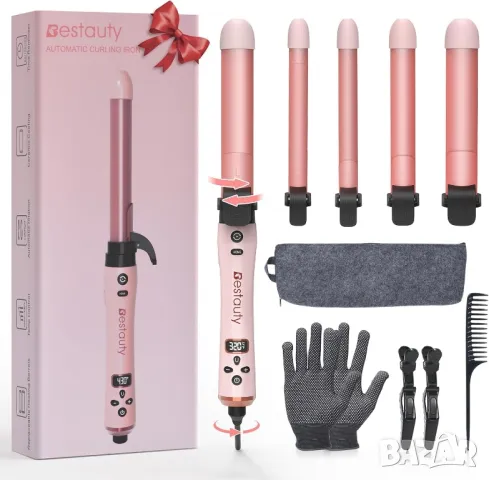 4в1 ВЪРТЯЩА СЕ маша за къдрене от керамичен турмалин, LCD дисплей, до 220*С