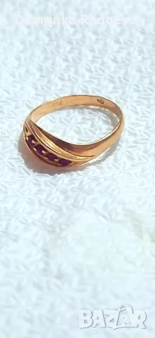 Златен пръстен с Рубини 14к проба 585, снимка 6 - Пръстени - 46160295