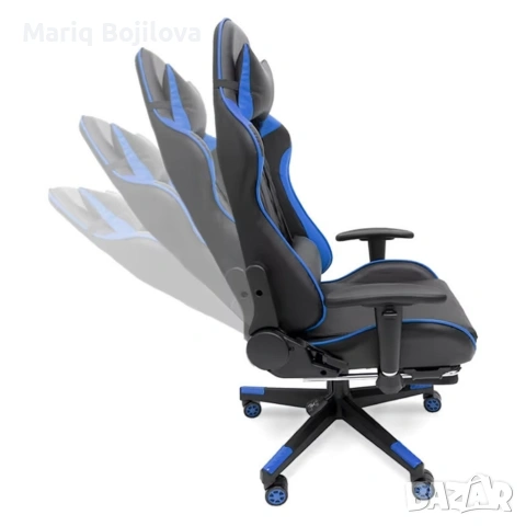 Геймърски стол за релакс с масаж и подложка за крака – син, снимка 11 - Столове - 53242507