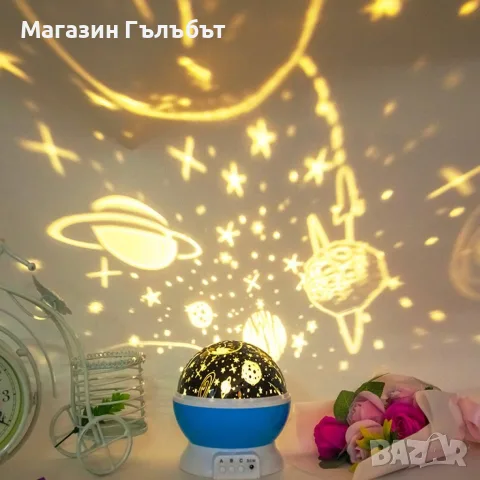 Нощна лампа детски планетариум. Цветове - Син, Розов, Лилав / Материал: пластмаса, метал, снимка 6 - Детски нощни лампи - 56150325