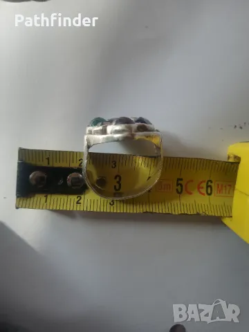 Масивен сребърен пръстен с ценни камъни, снимка 7 - Пръстени - 47752986