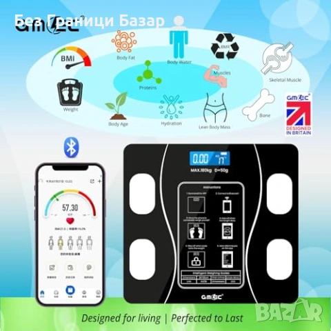 Нов Bluetooth смарт кантар телесен състав BMI мазнини мускули LED везна, снимка 3 - Друга електроника - 53683391
