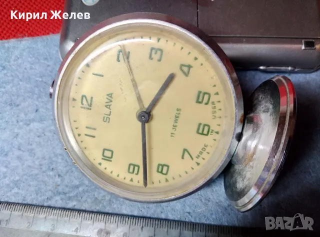 SLAVA 11 JEWELS MADE in USSR Стар КОЛЕКЦИОНЕРСКИ РУСКИ МЕХАНИЧЕН БУДИЛНИК СЛАВА 44055, снимка 7 - Антикварни и старинни предмети - 47685884