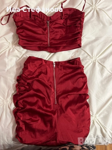 Нов елегантен парти коктейлен официален сет комплект две части костюм сатен корсет топ пола oh Polly, снимка 4 - Рокли - 46294354