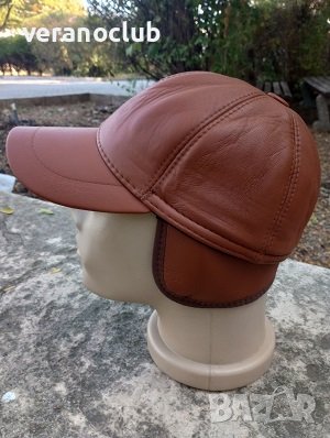 Шапка естествена кожа с ушички Кафява Светла L, снимка 3 - Шапки - 42470784