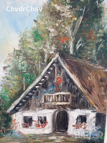 Herman 108х69см/стара голяма картина масло върху платно/пейзаж/къща-път-гора/дървена рамка, снимка 6 - Картини - 50703245