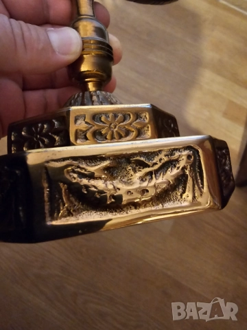 Голям бронзов свещник ханука  МЕНОРА  28х 29см. - еврейски седемсвещник - внос от Израел, Йерусалим, снимка 2 - Антикварни и старинни предмети - 51595388