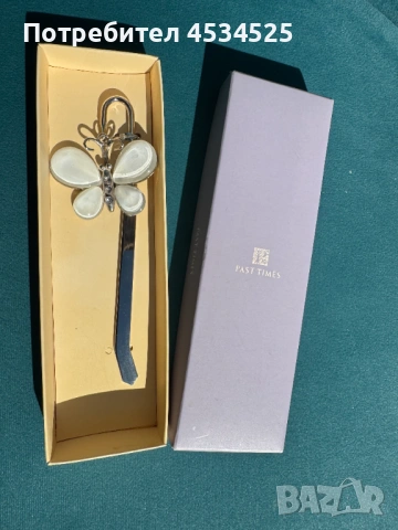 🦋 Луксозен разделител за книги “Butterfly Bookmark” – Past Times, сребърно покритие, в оригинална к