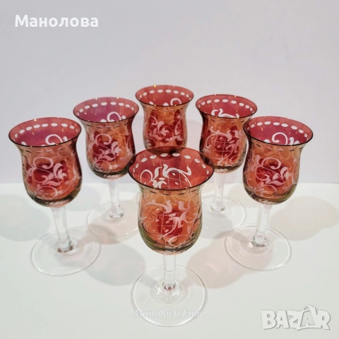 Шест чаши от Бохемско стъкло Egermann., снимка 3 - Други ценни предмети - 53389254