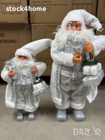 Коледна декоративна фигура Дядо Коледа в сребристи орнаменти, снимка 4 - Декорация за дома - 52525510