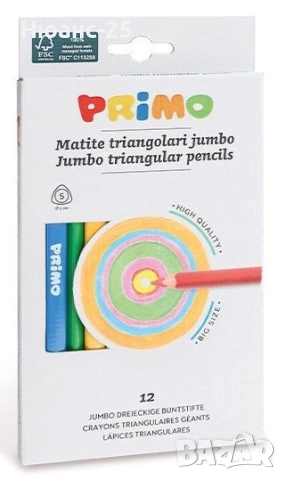 Цветни моливи Primo Jumbo 12цв. Ø 5.5 триъгълни