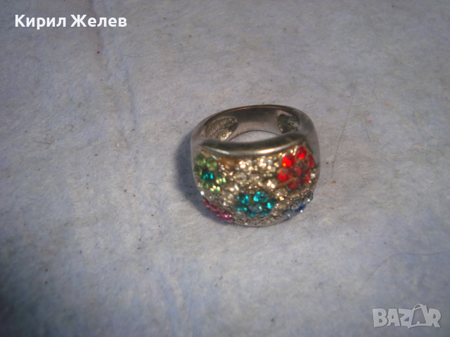 МНОГО КРАСИВ СТАР ФЛОРАЛЕН КРИСТАЛЕН МЕДЕН ПОСРЕБРЕН АРТ ПРЪСТЕН 9914, снимка 7 - Пръстени - 36379761