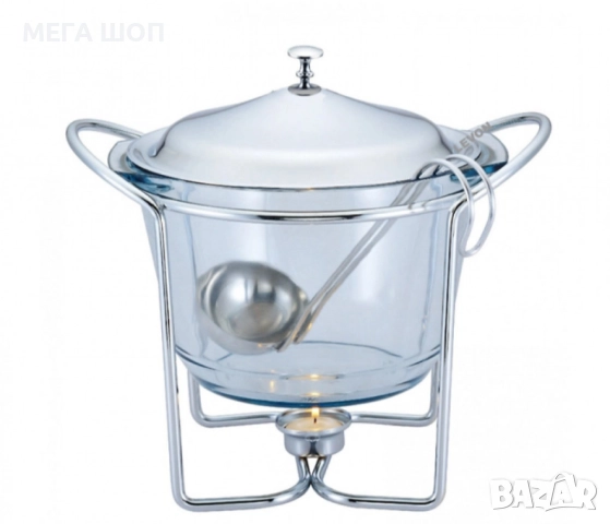 Съд за затопляне Bohmann, 4л., за супа, Стоманен капак, Стъкло, Инокс