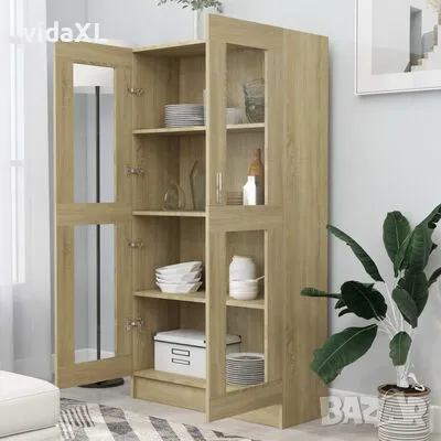 vidaXL Шкаф витрина, дъб сонома, 82,5x30,5x150 см, ПДЧ(SKU:802762), снимка 3 - Шкафове - 49461426