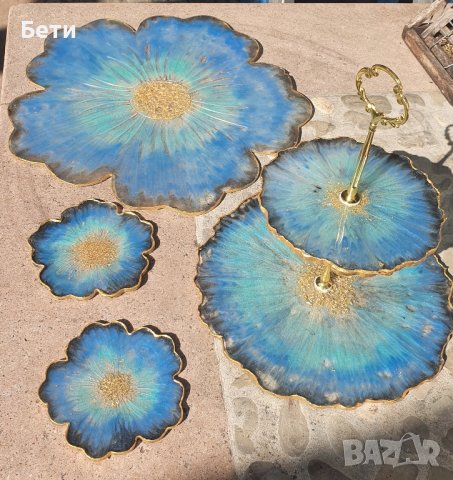 Поднос за сладки на 3 етажа и подложки за чаши, снимка 7 - Прибори за хранене, готвене и сервиране - 34827361