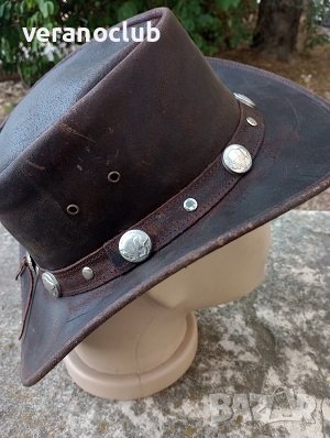 Каубойска шапка Естествена кожа Сребристи катарами, снимка 10 - Шапки - 41883538