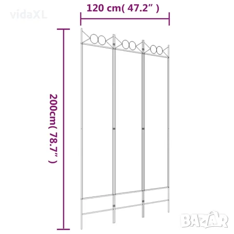 vidaXL Параван за стая, 3 панела, черен, 120x200 см, плат, снимка 8 - Паравани - 56147191