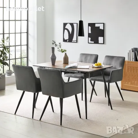 Комплект кадифени трапезни столове тип кресло – 2бр. - C-U-DC-B0324GY, снимка 3 - Столове - 49115073