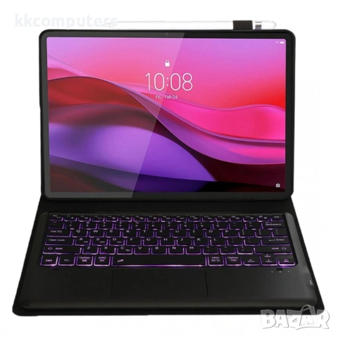 Кожен Калъф с Клавиатура и Тъчпад за Lenovo Yoga Tab Plus 12.7 2025 Отделяема, Стойка, Холдер за Сти, снимка 2 - Калъфи, кейсове - 53857494
