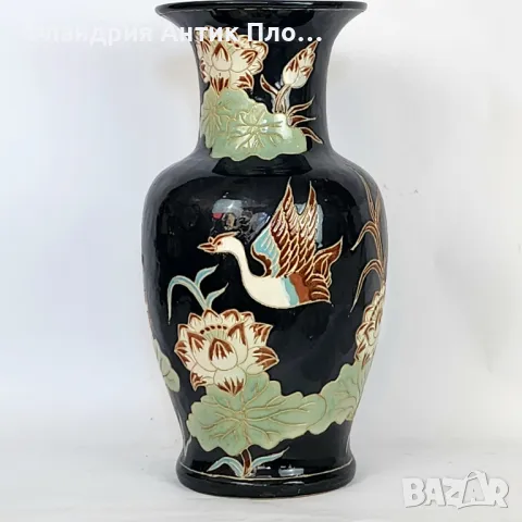 Голяма тъмносиня ваза "Жерави" , снимка 2 - Вази - 32433148
