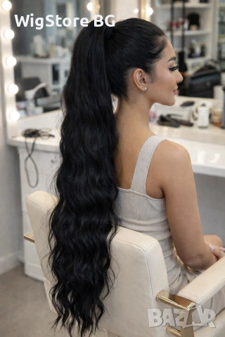 80см черна къдрава опашка с щипка