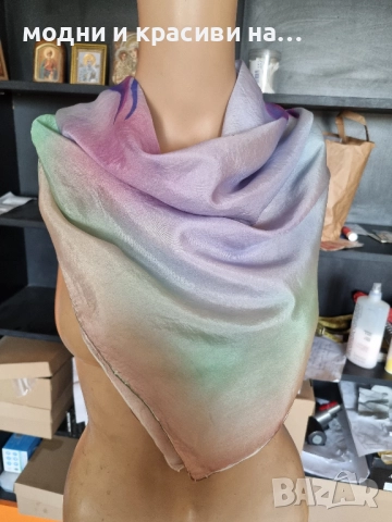 Копринен шал с десен пеперуди, снимка 10 - Шалове - 52430770