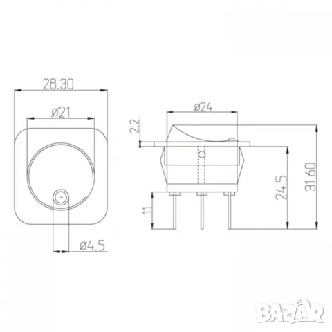 Двупозиционен полиамиден превключвател 12V 31.6x24 mm, снимка 2 - Аксесоари и консумативи - 55865653