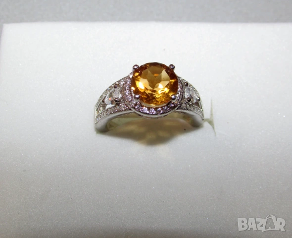 925 сребърен пръстен с цитрин камък 8мм, подходящ за подарък
