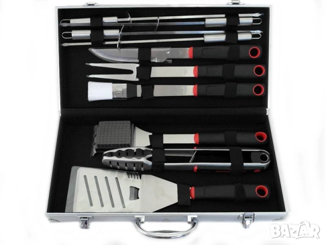 Комплект Луксозни Прибори за Барбекю от 10 части в метален куфар, снимка 5 - Барбекюта - 51775895