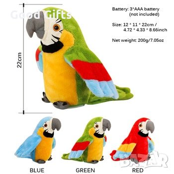 Детски плюшен говорещ папагал, снимка 7 - Плюшени играчки - 34705571